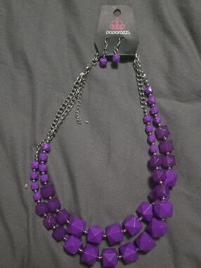 paparazzi Bold Purple Faceted Triple Strand Necklace with Earrings